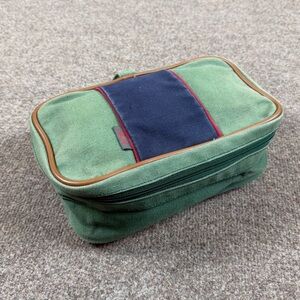 Vintage Hugo Bass Green Blue Stripe Zip Around Travel Toiletry Box Plastic Lined